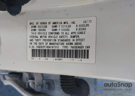 2013 Honda Accord Ex из США, поврежденный, VIN 1HGCR2F79DA187310